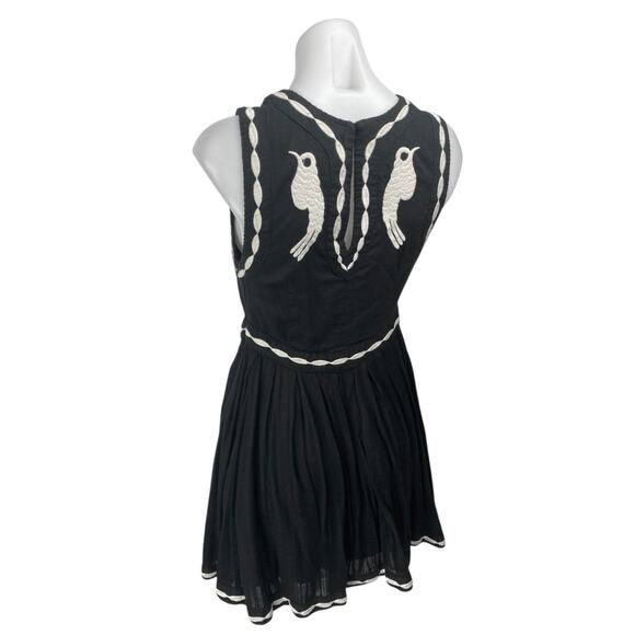 Free People Birds of a Feather Black Floral Embroidered Fit & Flare Mini Dress 4 - Picture 3 of 6